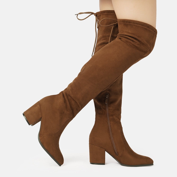 Over the knee Block Heel Boots - CAMEL - 1