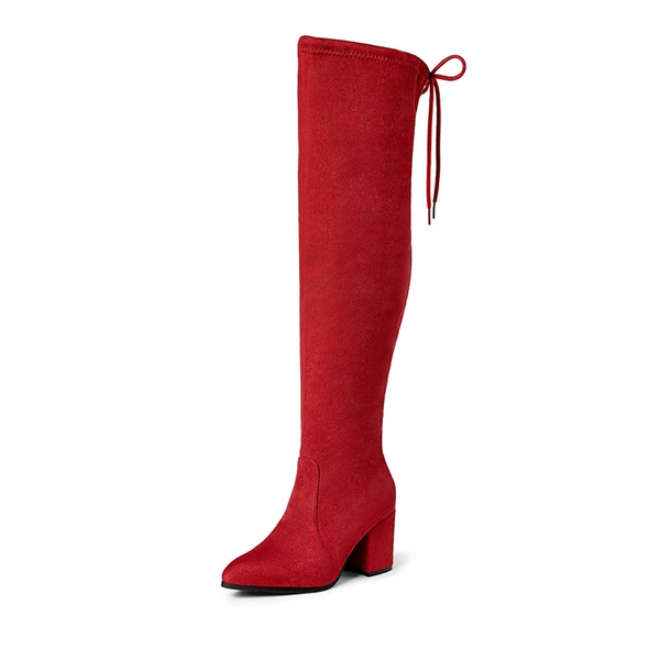 Over the knee Block Heel Boots - RED -  0