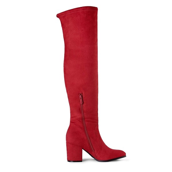Over the knee Block Heel Boots - RED - 2