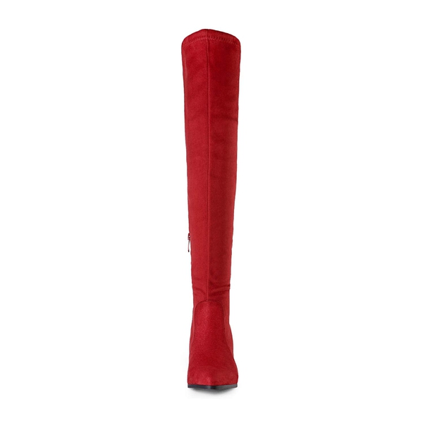 Over the knee Block Heel Boots - RED - 3