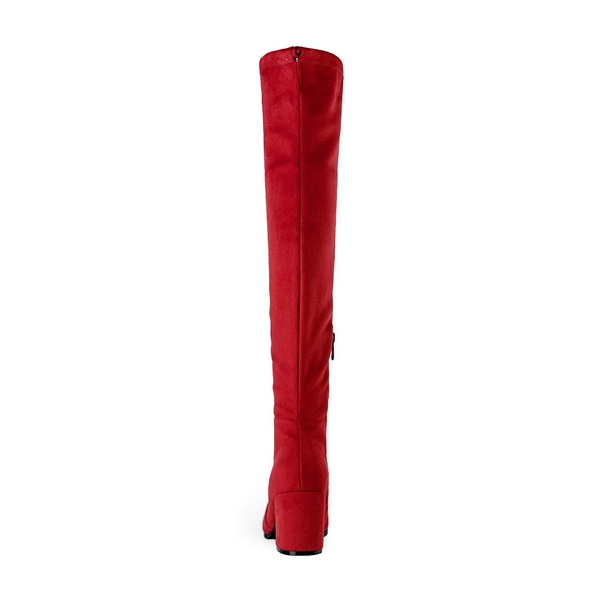 Over the knee Block Heel Boots - RED - 4