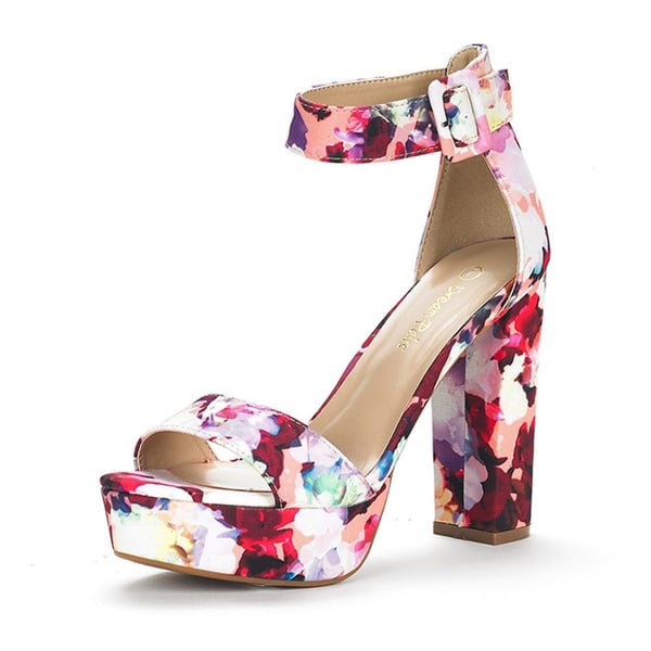 Chunky High Heel Platform Sandals - FLORAL -  0