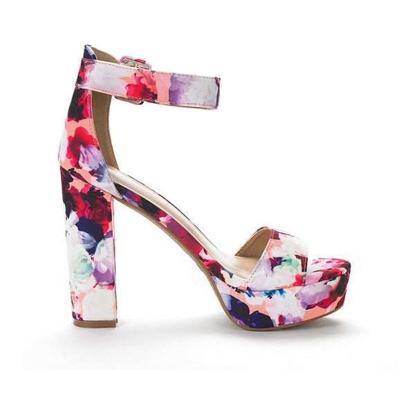 Chunky High Heel Platform Sandals - FLORAL - 1