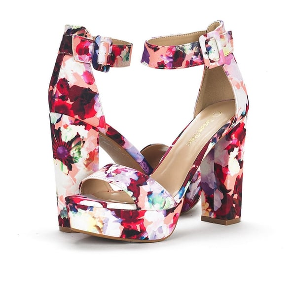 Chunky High Heel Platform Sandals - FLORAL - 3
