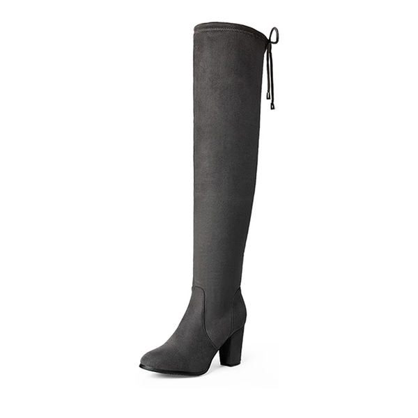 Block Heel Over The Knee Boots - GREY -  0
