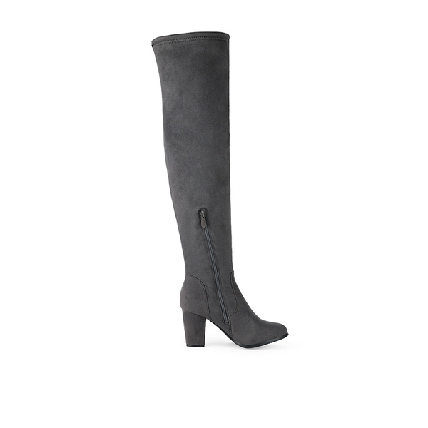 Block Heel Over The Knee Boots - GREY - 1