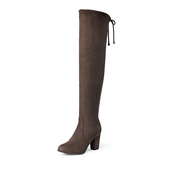 Block Heel Over The Knee Boots - KHAKI -  0