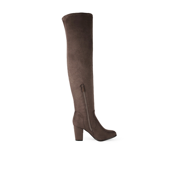 Block Heel Over The Knee Boots - KHAKI - 1