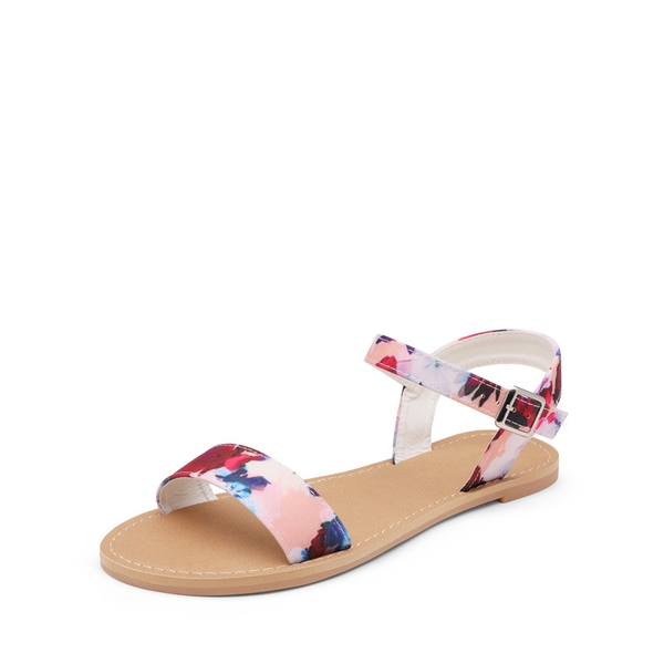 Ankle Strap Open Toe Flat Sandals - FLORAL -  0