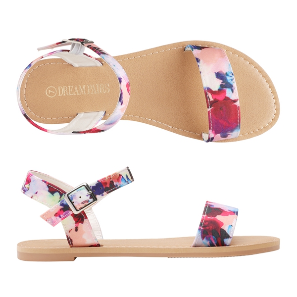 Ankle Strap Open Toe Flat Sandals - FLORAL - 2