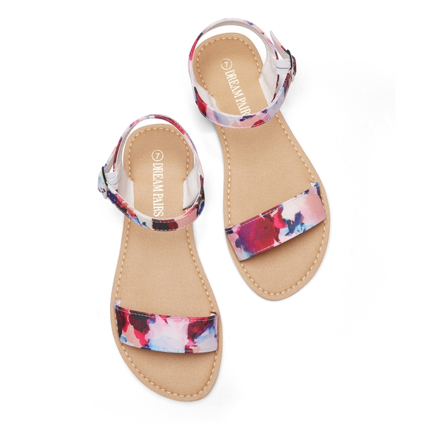 Ankle Strap Open Toe Flat Sandals - FLORAL - 3