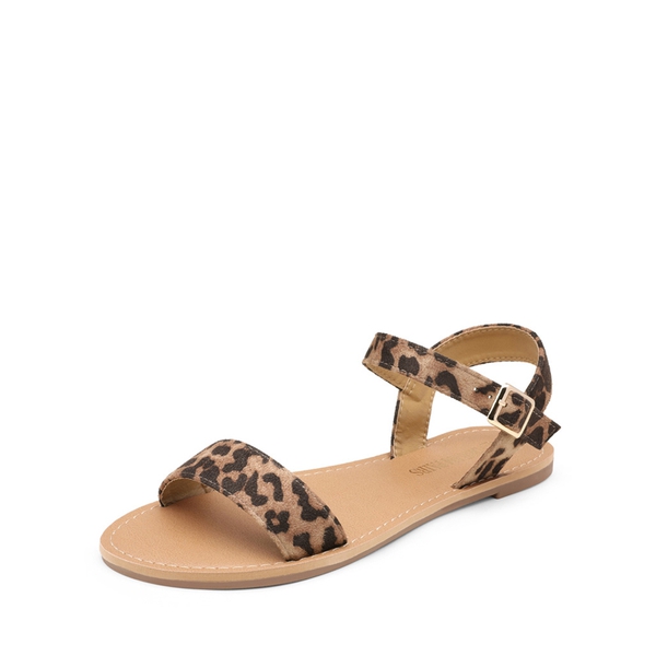 Ankle Strap Open Toe Flat Sandals - LEOPARD -  0