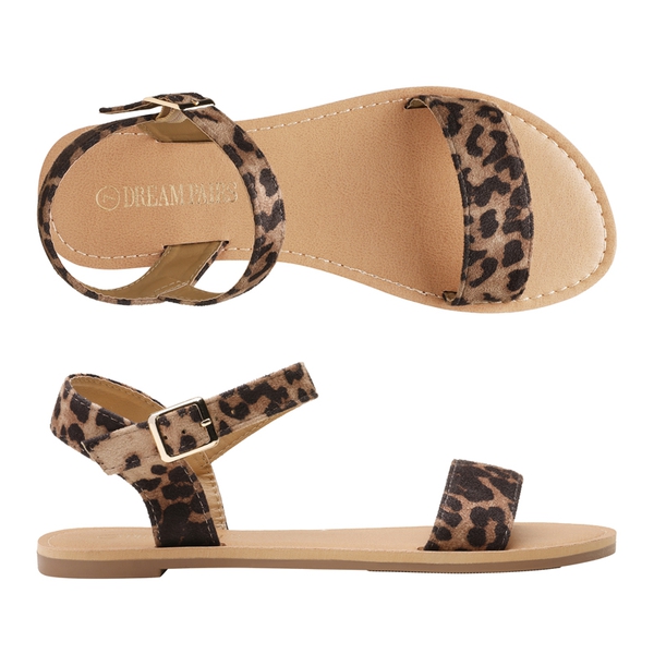 Ankle Strap Open Toe Flat Sandals - LEOPARD - 2