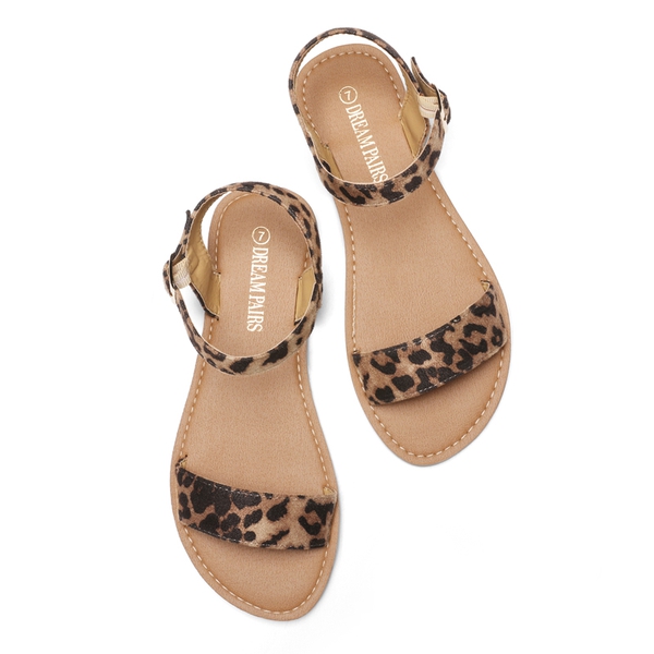 Ankle Strap Open Toe Flat Sandals - LEOPARD - 3