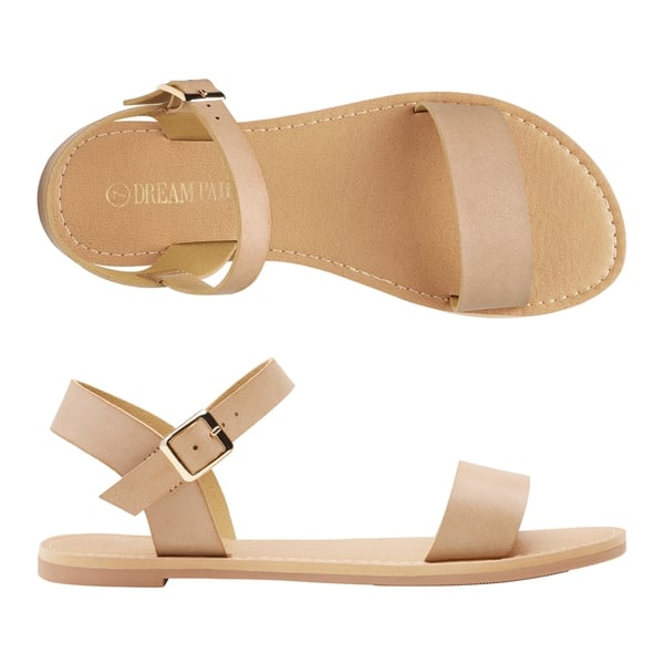 Ankle Strap Open Toe Flat Sandals - NUDE - 2