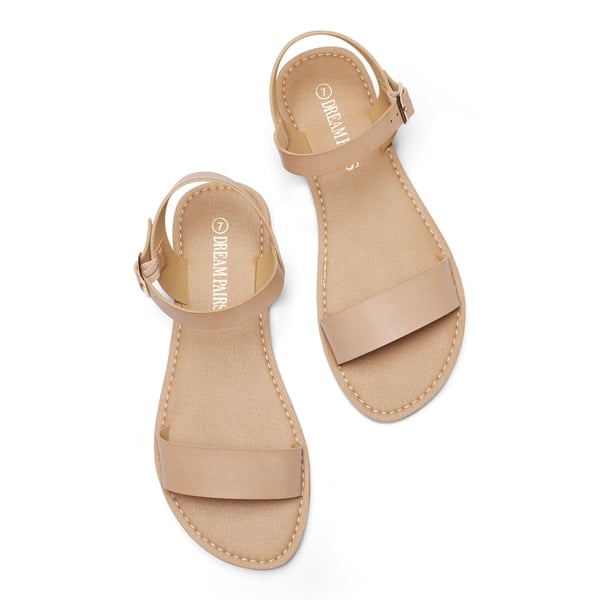 Ankle Strap Open Toe Flat Sandals - NUDE - 3