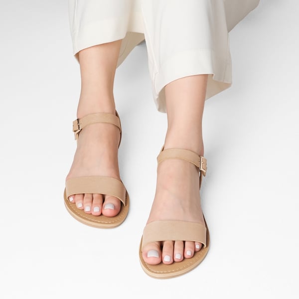 Ankle Strap Open Toe Flat Sandals - NUDE - 4