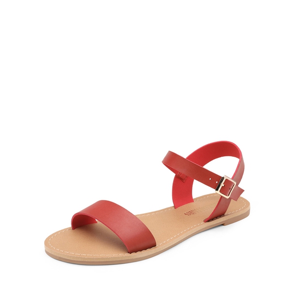 Ankle Strap Open Toe Flat Sandals - RED -  0