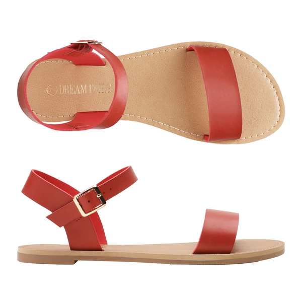 Ankle Strap Open Toe Flat Sandals - RED - 2