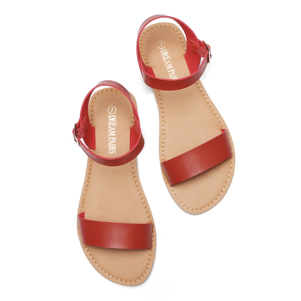 Ankle Strap Open Toe Flat Sandals - RED - 3