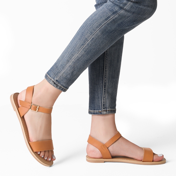 Ankle Strap Open Toe Flat Sandals - TAN - 1
