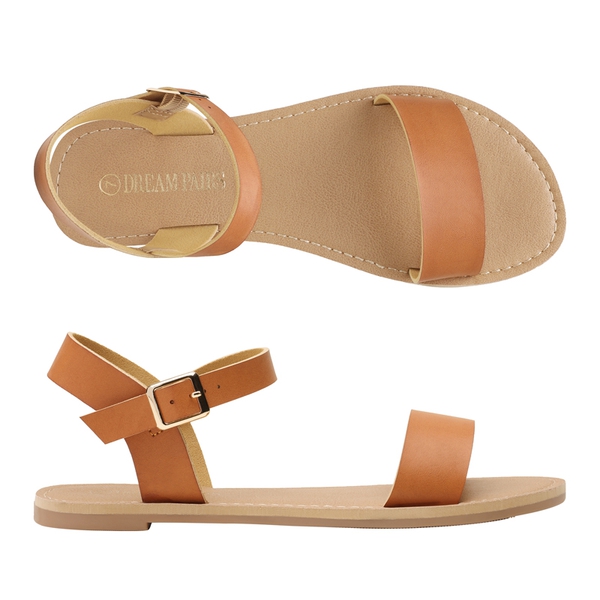 Ankle Strap Open Toe Flat Sandals - TAN - 2