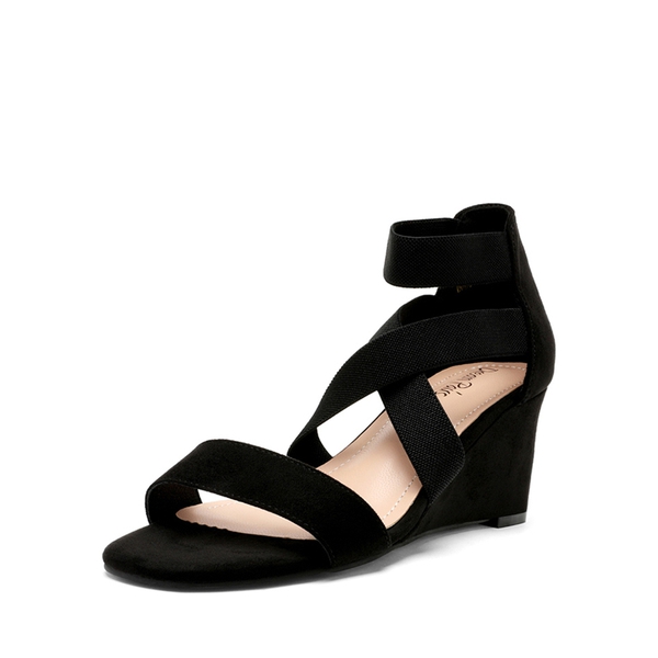 Ankle Strap Wedge Heel Sandals - BLACK -  0