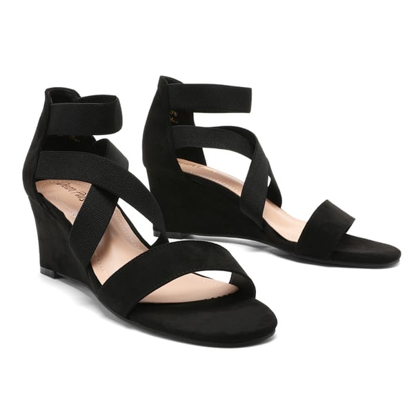 Ankle Strap Wedge Heel Sandals - BLACK - 2