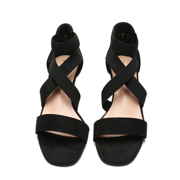 Ankle Strap Wedge Heel Sandals - BLACK - 3