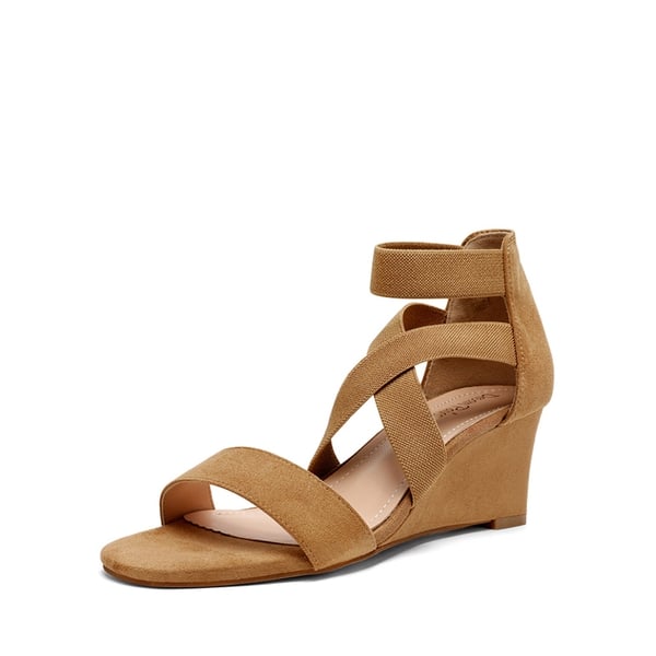 Ankle Strap Wedge Heel Sandals - CAMEL -  0