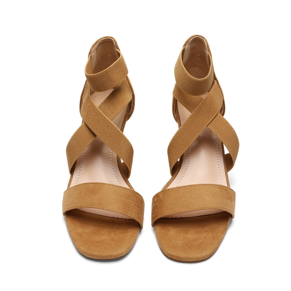 Ankle Strap Wedge Heel Sandals - CAMEL - 3