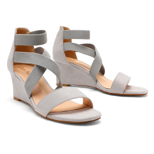 Ankle Strap Wedge Heel Sandals - GREY - 2