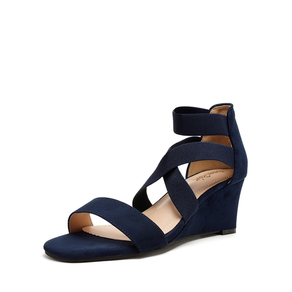 Ankle Strap Wedge Heel Sandals - NAVY -  0