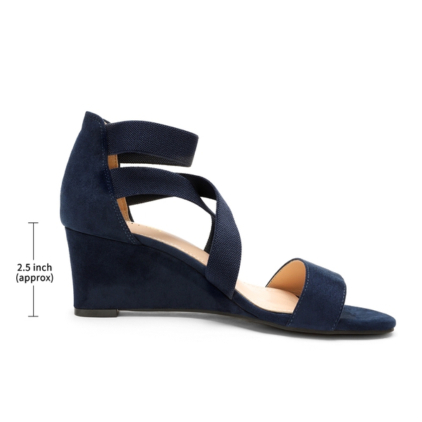 Ankle Strap Wedge Heel Sandals - NAVY - 1