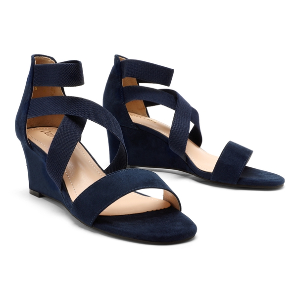 Ankle Strap Wedge Heel Sandals - NAVY - 2