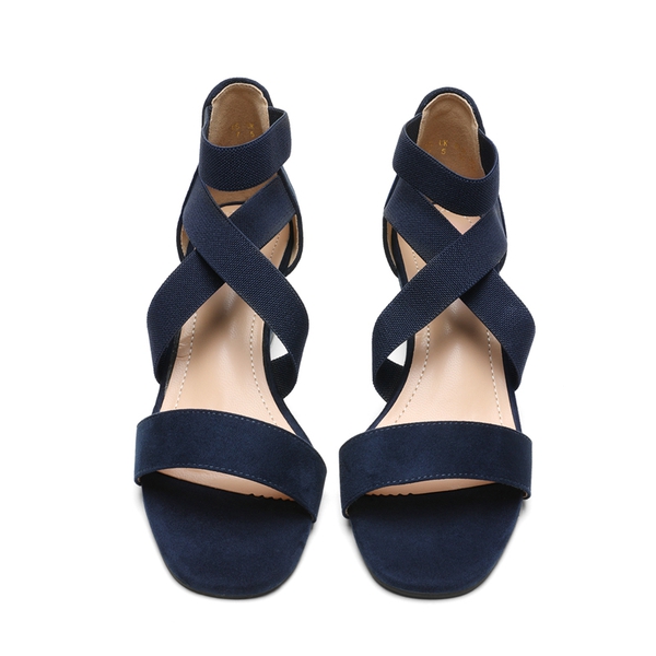 Ankle Strap Wedge Heel Sandals - NAVY - 3