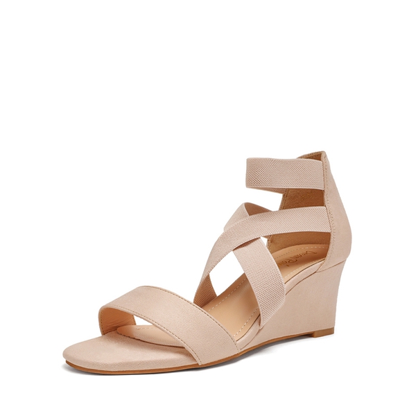 Ankle Strap Wedge Heel Sandals - NUDE -  0