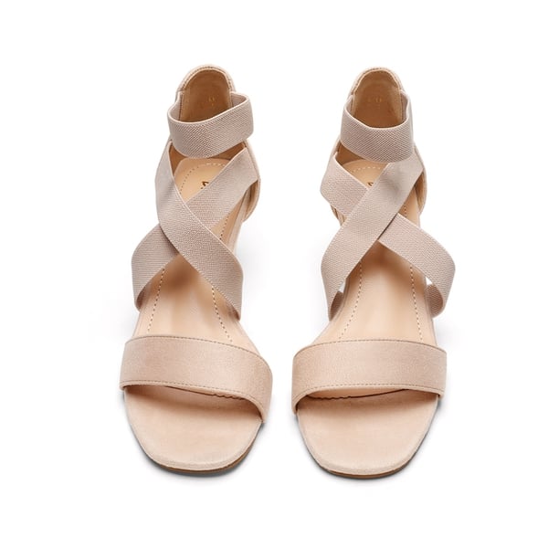 Ankle Strap Wedge Heel Sandals - NUDE - 3