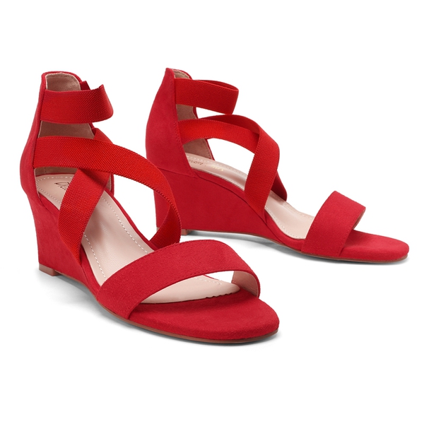 Ankle Strap Wedge Heel Sandals - RED - 2