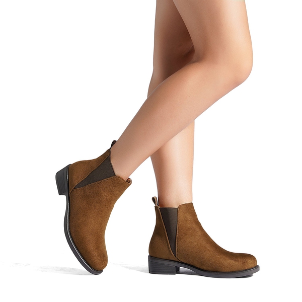 Chunky Low Heel Ankle Booties - CAMEL - 1