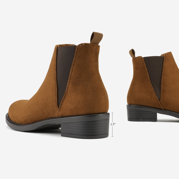 Chunky Low Heel Ankle Booties - CAMEL - 3