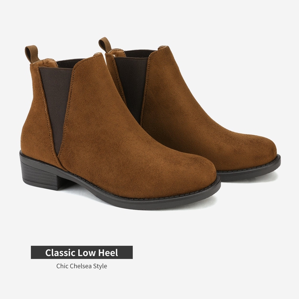 Chunky Low Heel Ankle Booties - CAMEL - 4
