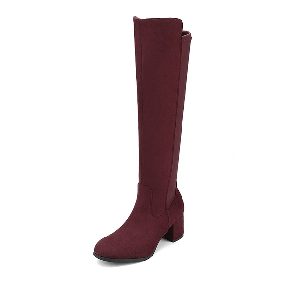 Chunky Knee High Stretch Boots - BURGUNDY -  0
