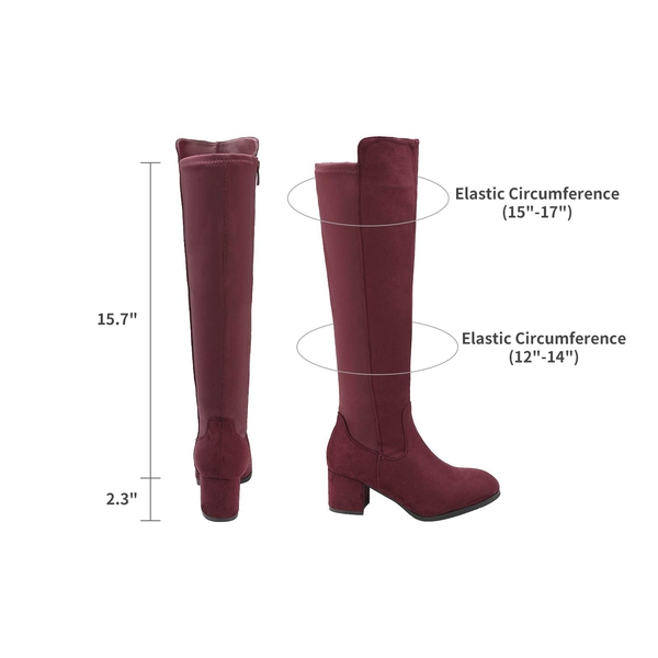 Chunky Knee High Stretch Boots - BURGUNDY - 4