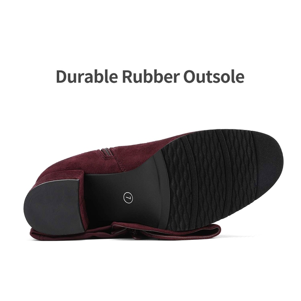 Chunky Knee High Stretch Boots - BURGUNDY - 5