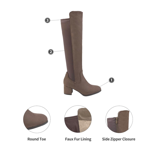 Chunky Knee High Stretch Boots - KHAKI - 4