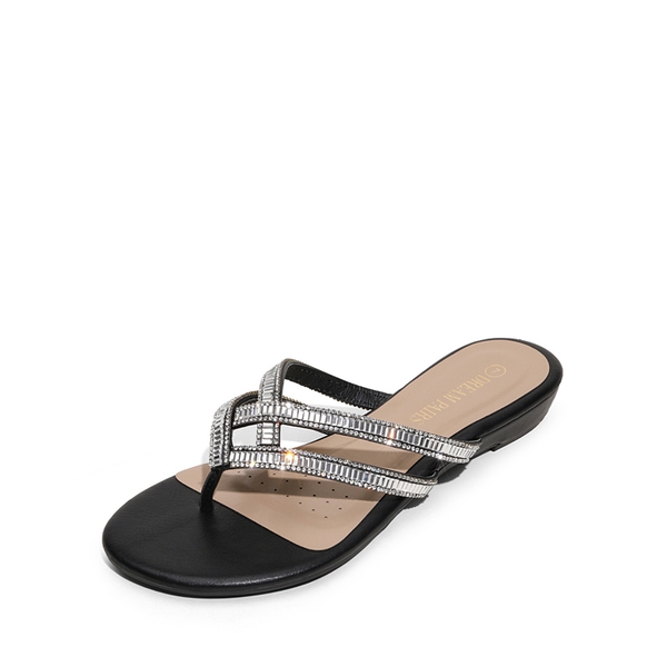 Rhinestone Cute Flip-Flop Sandals - BLACK -  0