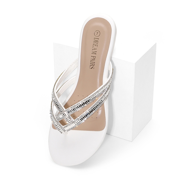 Rhinestone Cute Flip-Flop Sandals - WHITE - 2