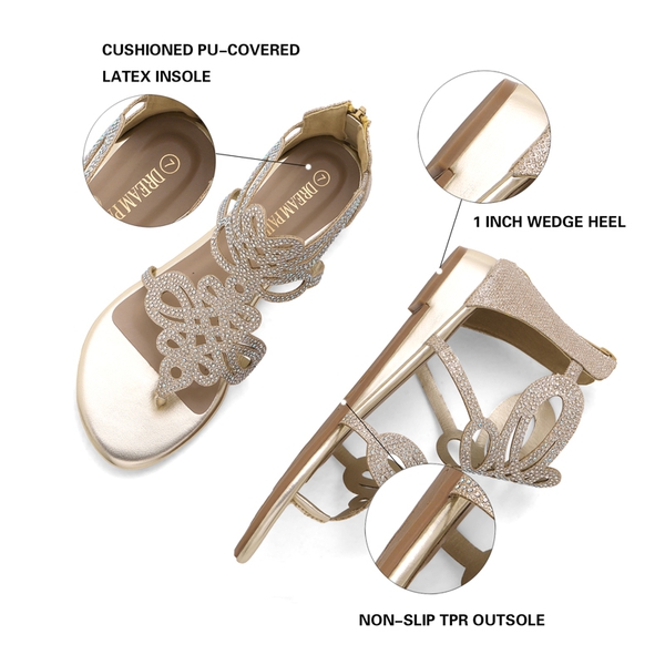 Gladiator Rhinestones Flat Sandals - GOLD - 2