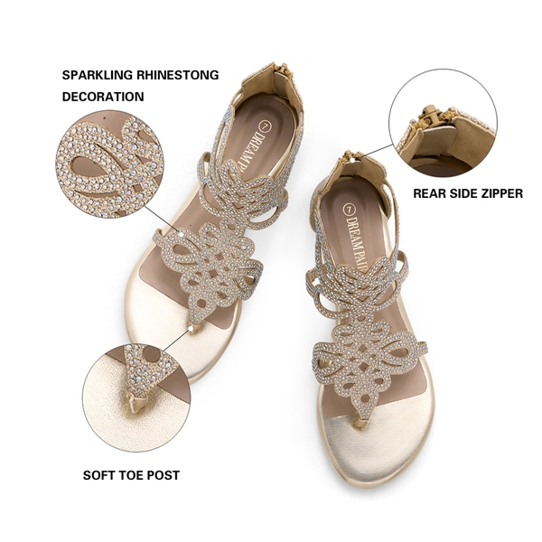 Gladiator Rhinestones Flat Sandals - GOLD - 3